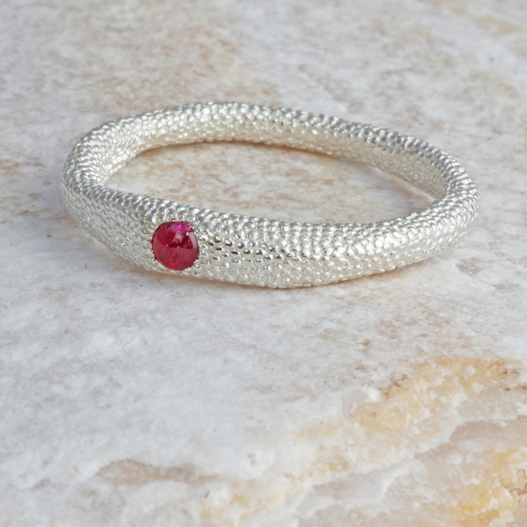 Urchin Textured Ruby And Silver Ring